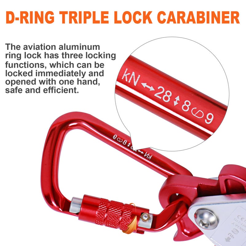 Meyoppm Flip Line, Wire Core Flipline 1/2"" X 8', Wire Core Flip Line Kit with Triple Lock Carabiner Adjuster, Steel Swivel Snap, Climbing Flipline for Fall Protection, Arborist, Tree Climbers - Image 4